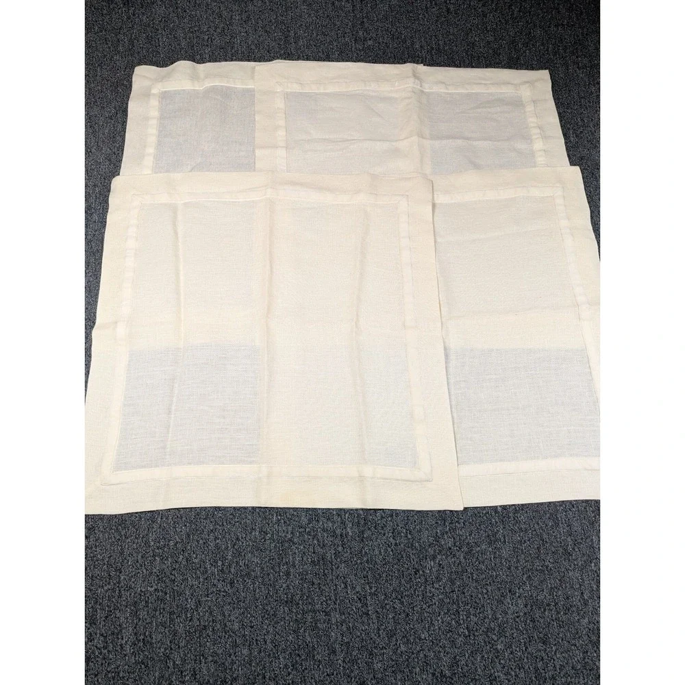 Pottery Barn Ivory Linen Napkins Set of 4 Velvet Trim Cream 20x20 Square